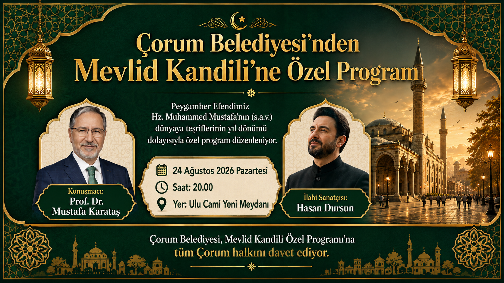 Çorum Belediyesi’nden Mevlid Kandili’ne Özel Program