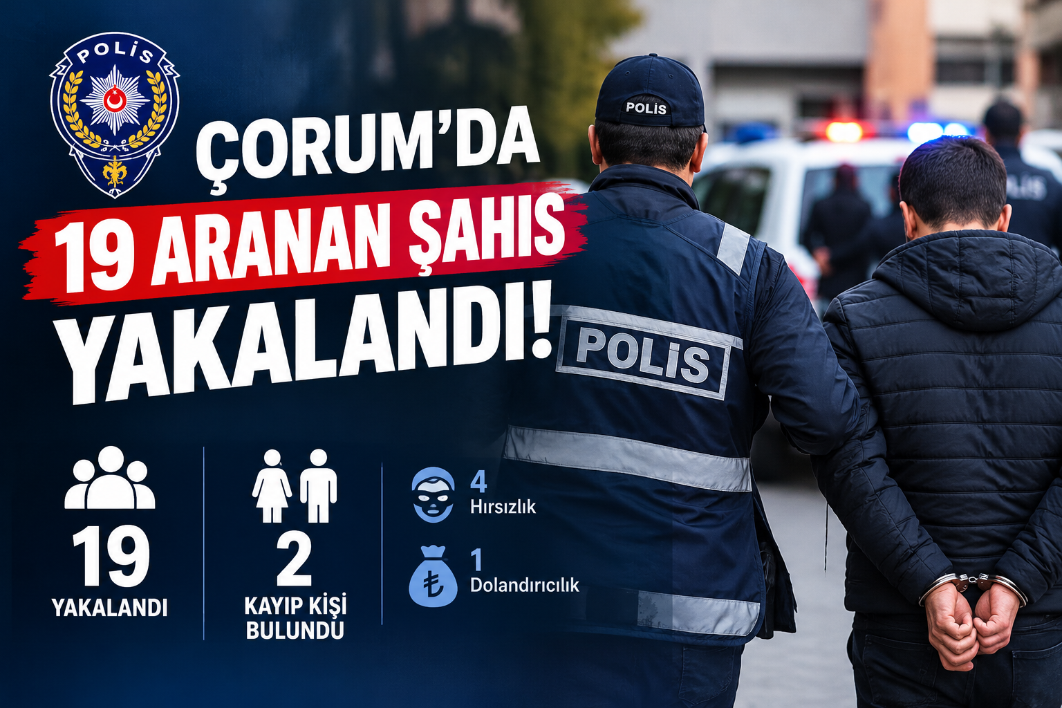 Çorum’da Aranan 19 Kişi Yakalandı, Kayıp 2 Kişi Bulundu