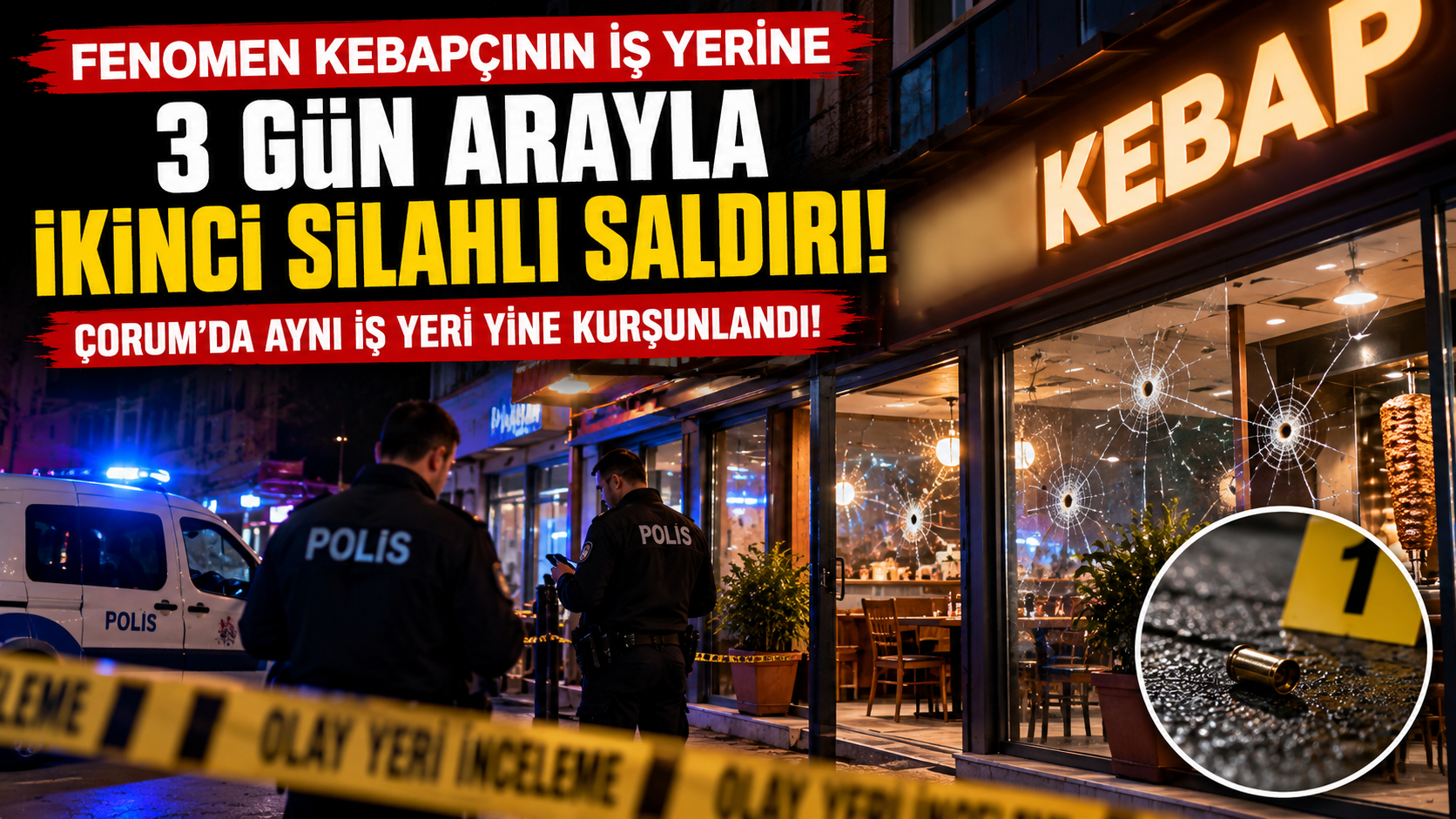 ÇORUM’DA FENOMEN KEBAPÇININ İŞ YERİ 3 GÜN ARAYLA İKİNCİ KEZ KURŞUNLANDI!